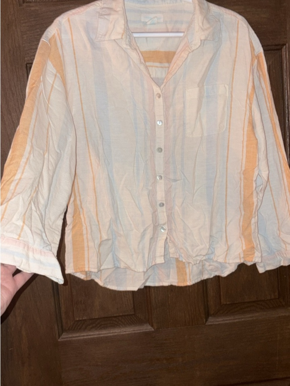 Cynthia Rowley Cream and Peach Vertical Stripe Button-Up Shirt